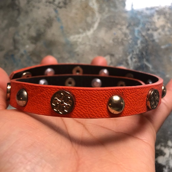 Auth Orange Leather Tory Burch Wrap Bracelet GUC - Picture 2 of 8